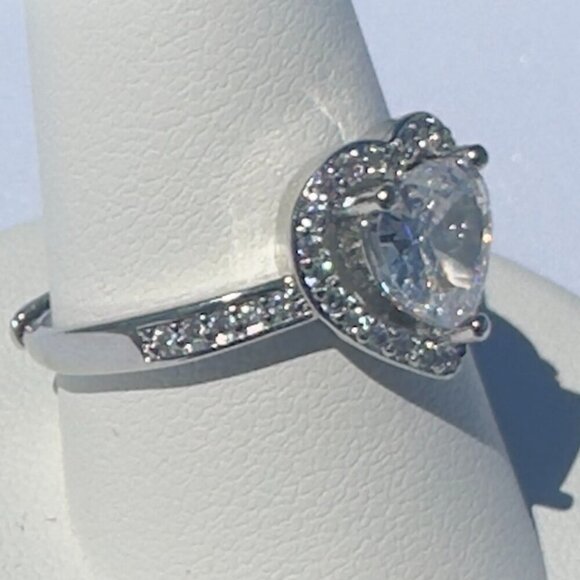 Silver Heart Cut Stone Ring with Pave Detailing Adjustable - Picture 4 of 14